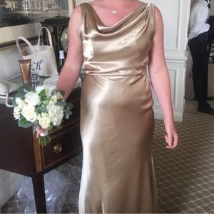 Gold Satin Jenny Yoo Bridesmaid Dress (Liana), Size 12